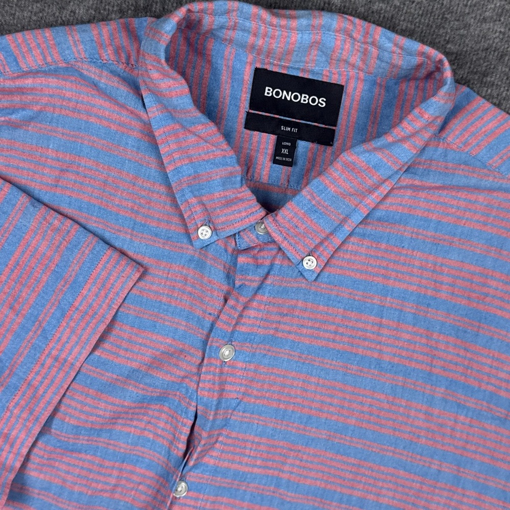 Bonobos‎ Shirt Mens XXL Long Slim Short Sleeve Button Down Striped Summer Preppy